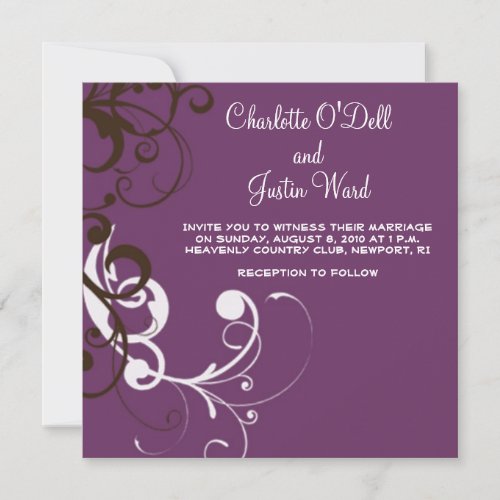 flourish; purple wedding invite