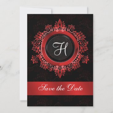 flourish red monogram wedding save the date