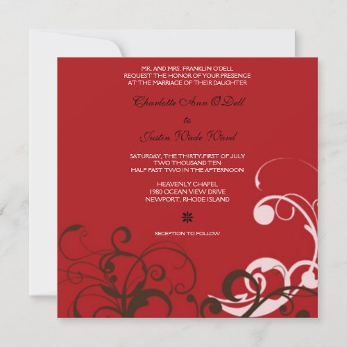 flourish; red wedding personalized invitation