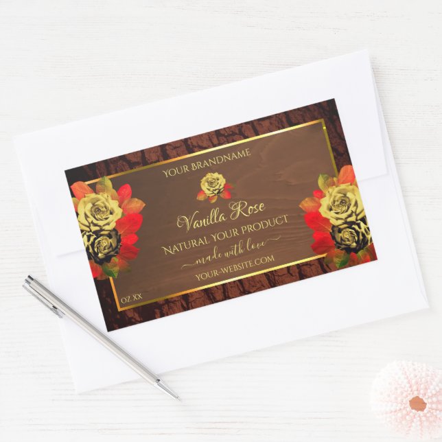Flourish Roses Product Label Dark Brown Wood Grain (Envelope)