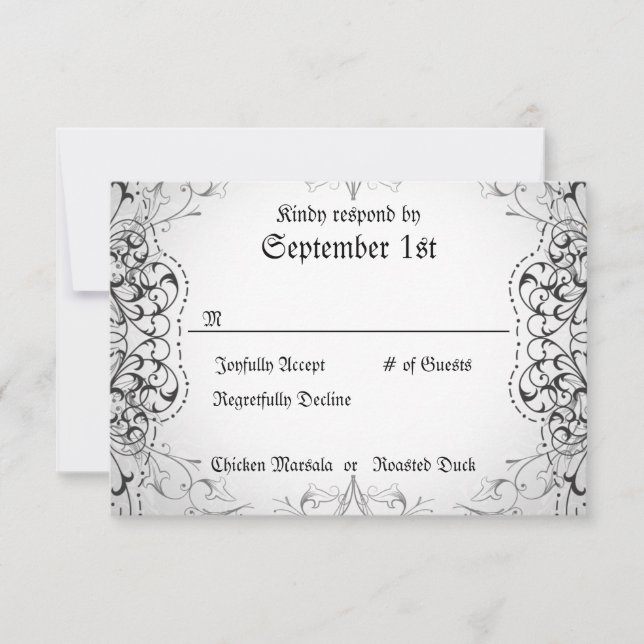 Flourish RSVP Bride & Groom Skeleton Dinner Cards (Front)