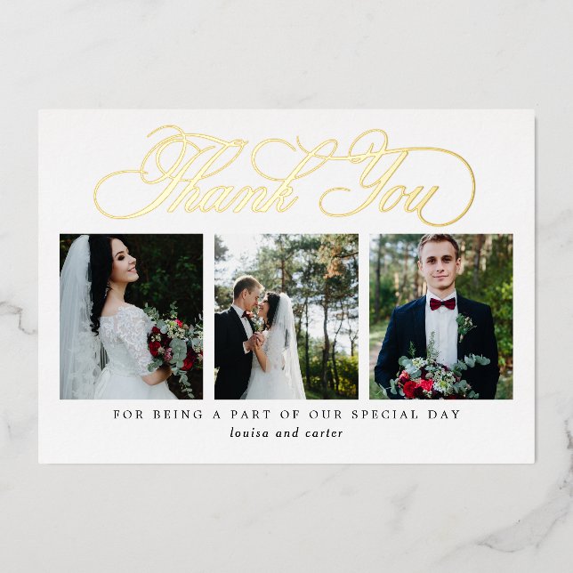 Flourish Script REAL FOIL Photo Thank You Card (Front)