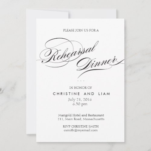 Flourish Script Rehearsal Dinner Card