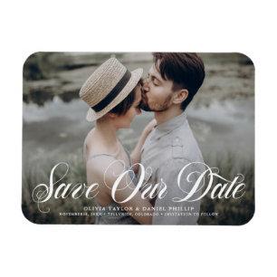 Flourish Script Save Our Date Overlay Photo Magnet