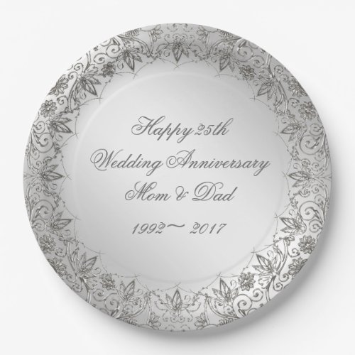 Flourish Silver 25th Anniversary Paper Plate