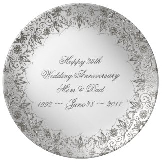 Flourish Silver 25th Anniversary Porcelain Plate