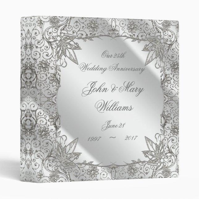 Flourish Silver 25th Wedding Anniversary 1" Binder (Front/Spine)