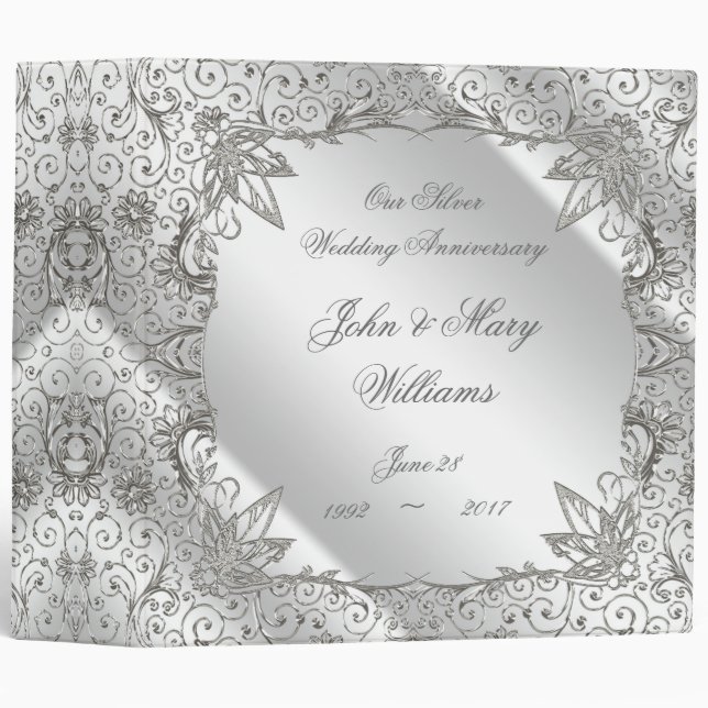 Flourish Silver 25th Wedding Anniversary 2" Binder (Front/Spine)