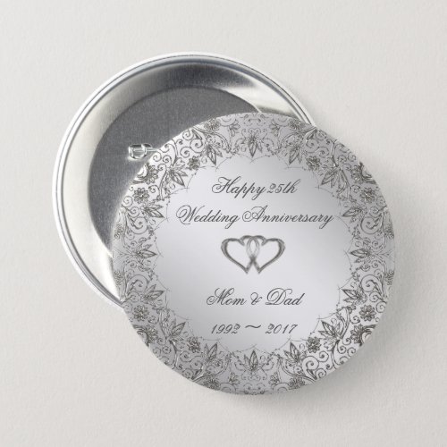 Flourish Silver 25th Wedding Anniversary  Button
