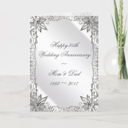 Flourish Silver 25th Wedding Anniversary Card