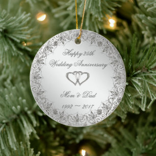 Flourish Silver 25th Wedding Anniversary Ceramic Ornament