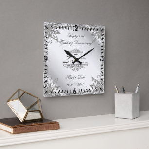 Flourish Silver 25th Wedding Anniversary Clock