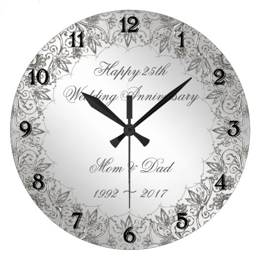 Flourish Silver 25th Wedding Anniversary Clock Zazzle Flourish Silver 25th Wedding Anniversary Clock