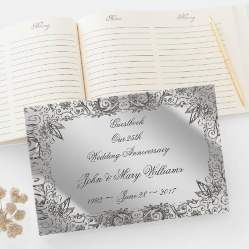 Flourish Silver 25th Wedding Anniversary Guestbook