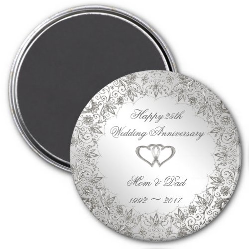 Flourish Silver 25th Wedding Anniversary Magnet