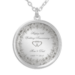 Flourish Silver 25th Wedding Anniversary Magnet Plated Necklace