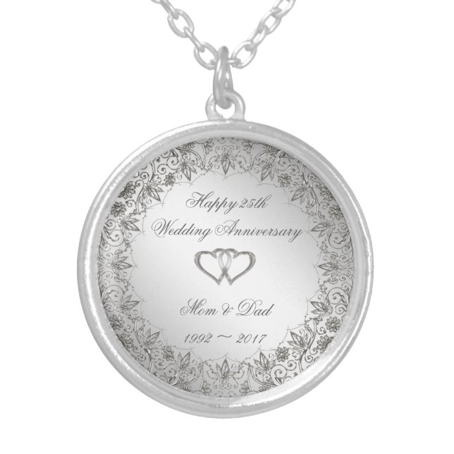Flourish Silver 25th Wedding Anniversary Magnet Silver Plated Necklace (Front)