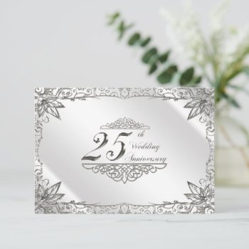 Flourish Silver 25th Wedding Anniversary Rsvp by Digitalbcon at Zazzle