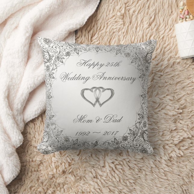 Flourish Silver 25th Wedding Anniversary Throw Pillow (Blanket)