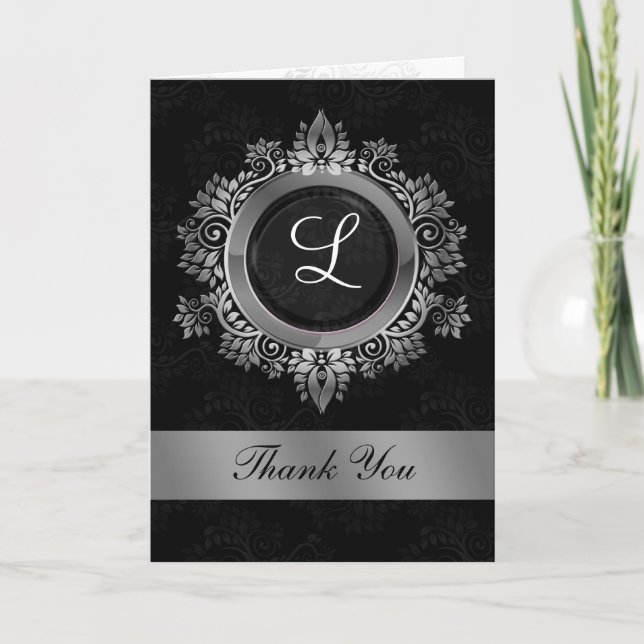 flourish silver monogram wedding thank you (Front)