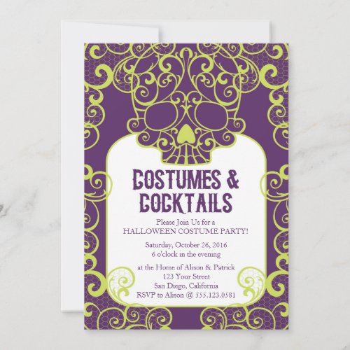 Flourish Skull Halloween Cocktail Party Invitation