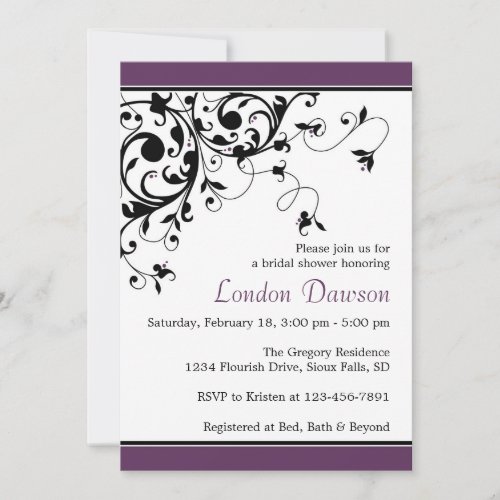 Flourish Swirl Eggplant Bridal Shower Invitations
