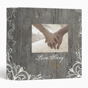 flourish swirls lace wood country wedding 3 ring binder