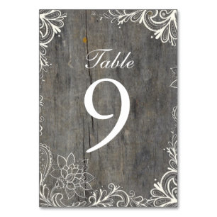 flourish swirls lace wood country wedding table number
