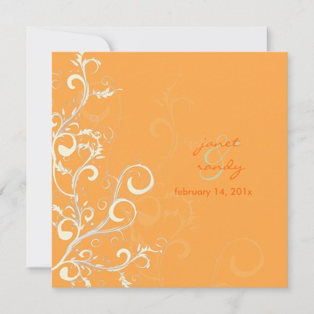 Flourish/swirls leaves/orange invitation (Front)