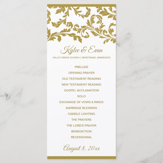 Flourish Tall Elegant Wedding Program | Gold (Front)