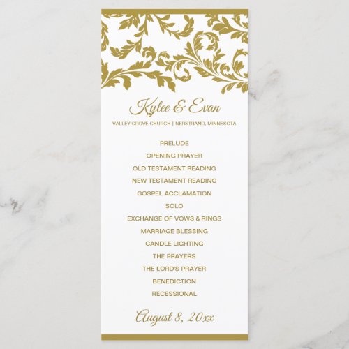 Flourish Tall Elegant Wedding Program  Gold