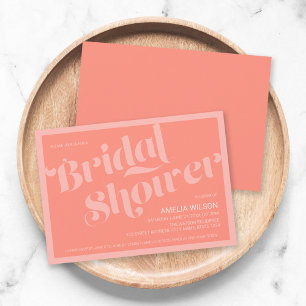 Flourish Typography Coral Salmon Bridal Shower Invitation