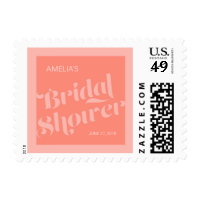 Flourish Typography Coral Salmon Bridal Shower Postage