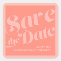 Flourish Typography Coral Salmon Save the Date Square Sticker