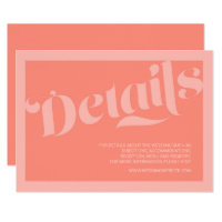 Flourish Typography Coral Salmon Wedding Details Card
