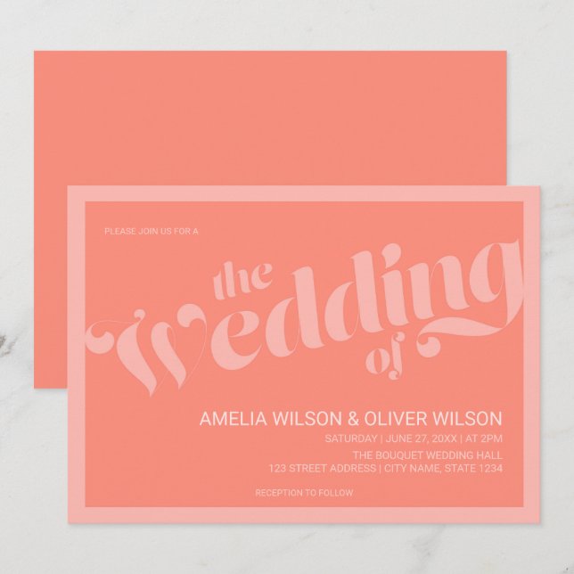 Flourish Typography Coral Salmon Wedding Invitation (Front/Back)