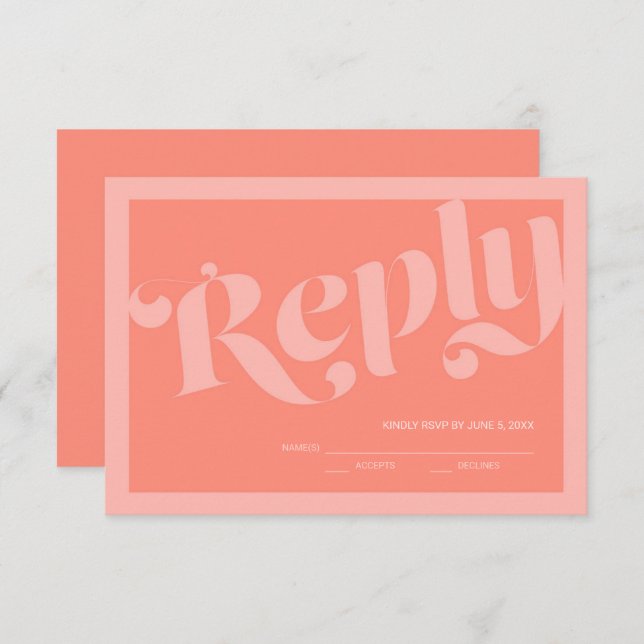 Flourish Typography Coral Salmon Wedding RSVP (Front/Back)