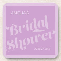Flourish Typography Lavender Lilac Bridal Shower Drink Coaster