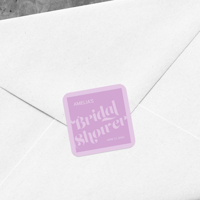 Flourish Typography Lavender Lilac Bridal Shower Square Sticker (Creator Uploaded)