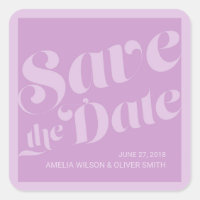 Flourish Typography Lavender Lilac Save the Date Square Sticker