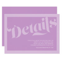 Flourish Typography Lavender Lilac Wedding Details Card