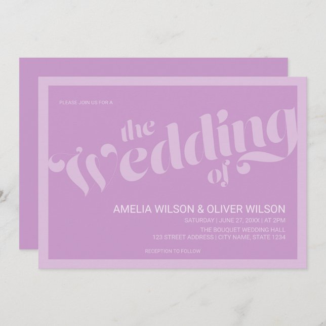 Flourish Typography Lavender Lilac Wedding Invitation (Front/Back)