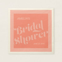 Flourish Typography Salmon Coral Bridal Shower Paper Napkin