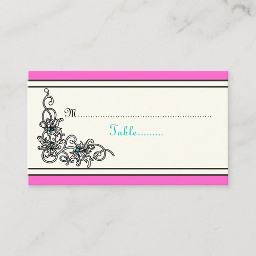 Flourish vine pink turquoise wedding place card business card