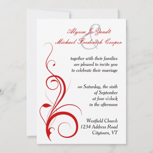Flourish Wedding Invitation in Red