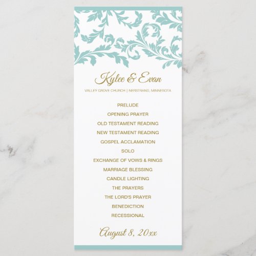 Flourish Wedding Program_ Light Turquoise  Gold Program