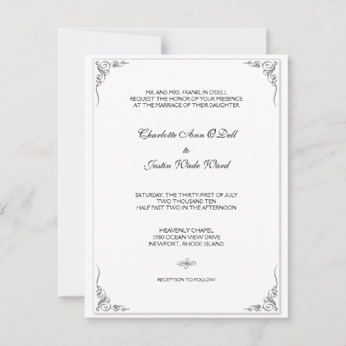 flourish white; wedding personalized invitation