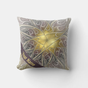 Flourish With Gold Modern Abstract Art Flower Name Throw Pillow