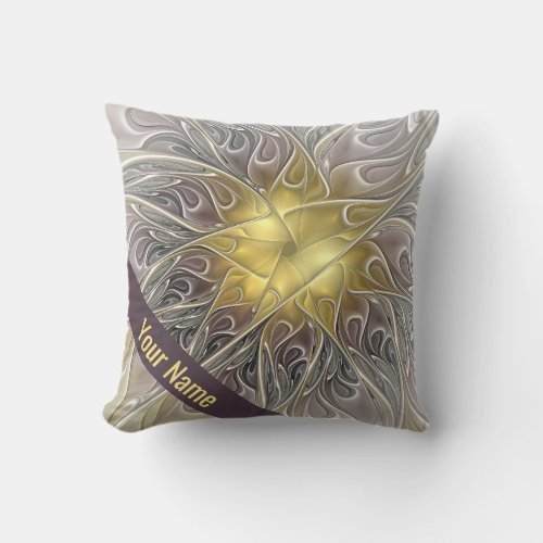 Flourish With Gold Modern Abstract Art Flower Name Throw Pillow