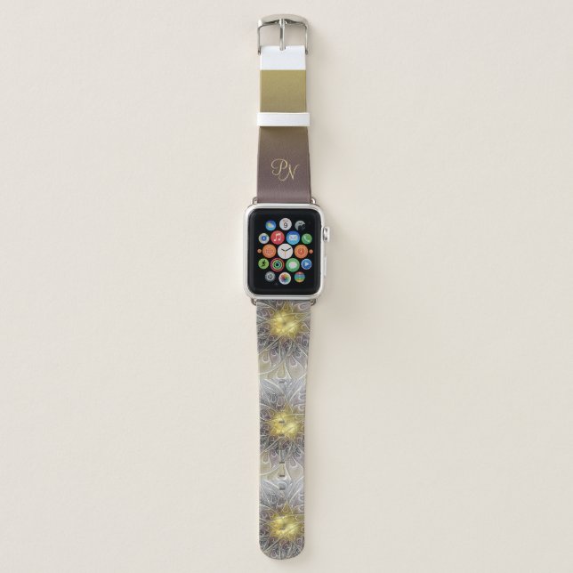 Flourish With Gold Modern Abstract Flower Initials Apple Watch Band (Front)